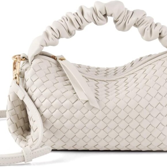 Handbags - Women's Vegan Leather Tote Bag Compact Woven Shoulder Purse for Daily Use